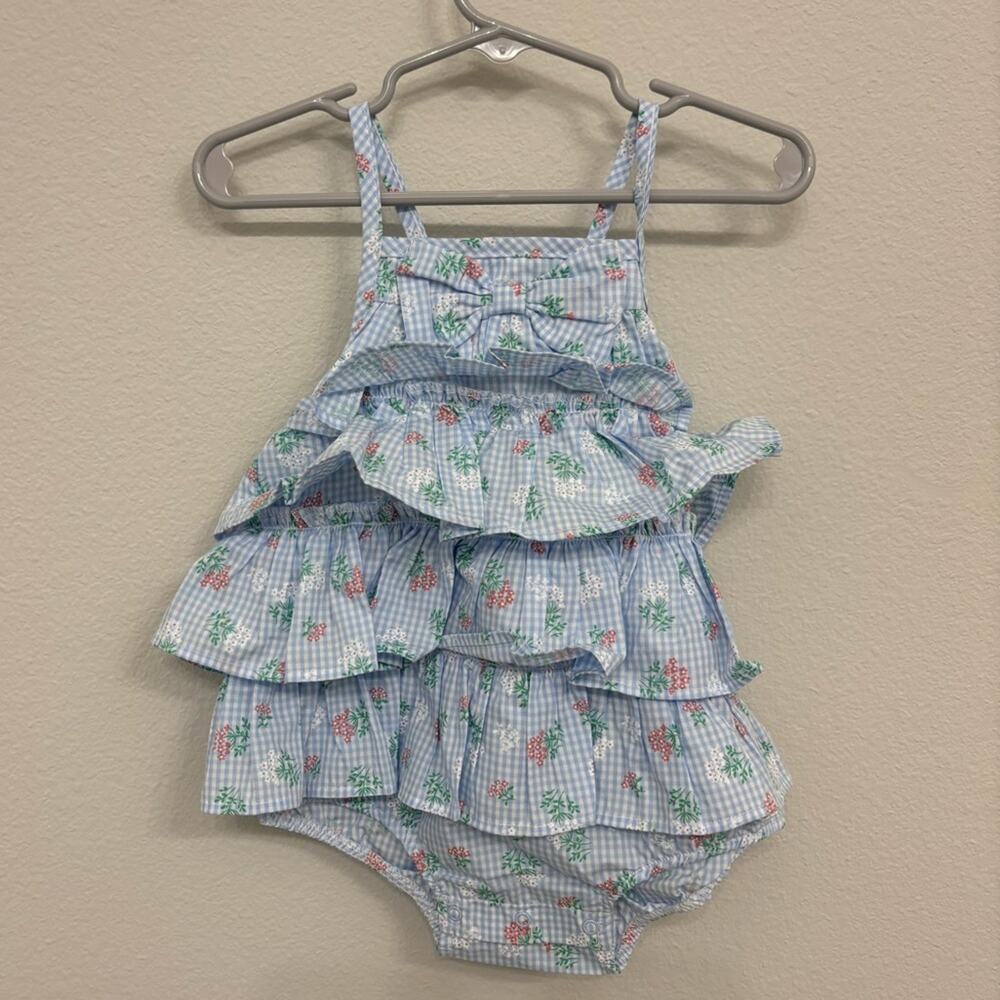 Little Me Blue Floral Ruffle Bubble size 18 months